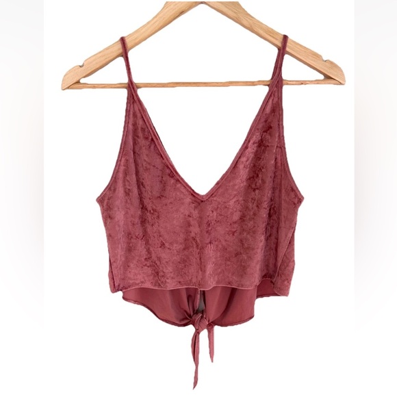Free People Intimately Mauve Pink Velvet Cropped V-Neck Button Tie Front Size XS - Picture 6 of 9